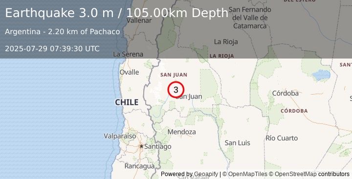 Earthquake SAN JUAN, ARGENTINA (3.0 m) (2025-07-29 07:39:30 UTC)
