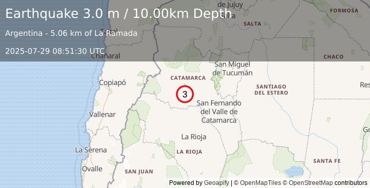 Earthquake CATAMARCA, ARGENTINA (3.0 m) (2025-07-29 08:51:30 UTC)