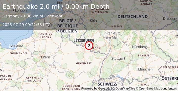 Earthquake FRANCE-GERMANY BORDER REGION (2.0 ml) (2025-07-29 09:22:58 UTC)