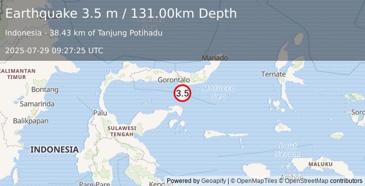 Earthquake SULAWESI, INDONESIA (3.5 m) (2025-07-29 09:27:25 UTC)