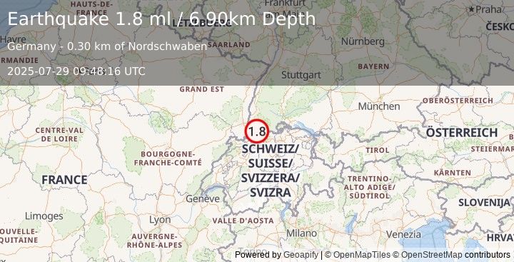 Earthquake FRANCE-GERMANY BORDER REGION (1.8 ml) (2025-07-29 09:48:16 UTC)