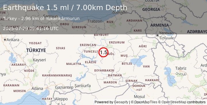 Earthquake EASTERN TURKEY (1.5 ml) (2025-07-29 09:41:16 UTC)
