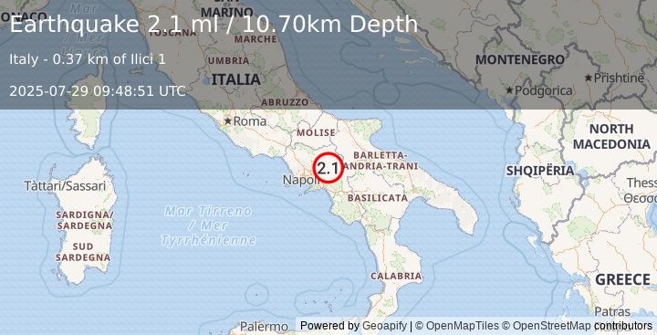 Earthquake SOUTHERN ITALY (2.1 ml) (2025-07-29 09:48:51 UTC)