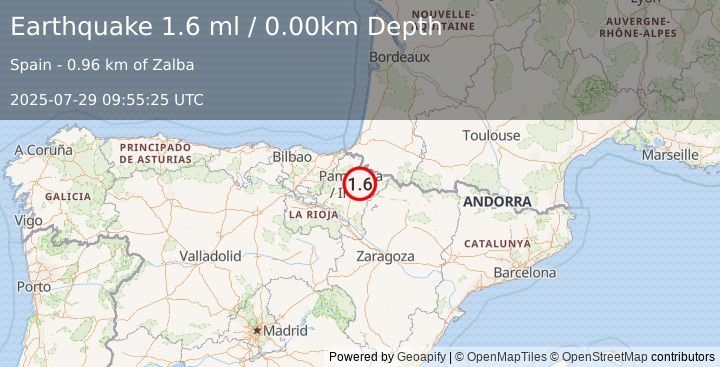 Earthquake PYRENEES (1.6 ml) (2025-07-29 09:55:25 UTC)