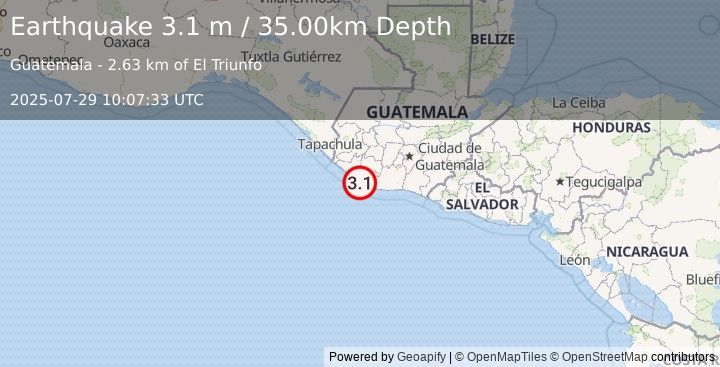 Earthquake OFFSHORE GUATEMALA (3.1 m) (2025-07-29 10:07:33 UTC)