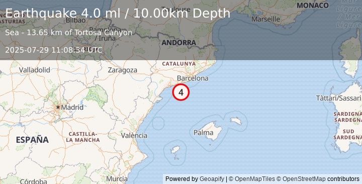 Earthquake PYRENEES (2.4 ml) (2025-07-29 11:09:20 UTC)