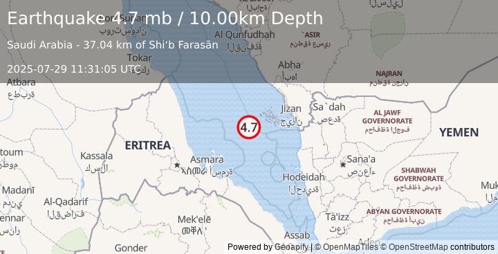 Earthquake RED SEA (4.7 mb) (2025-07-29 11:31:05 UTC)