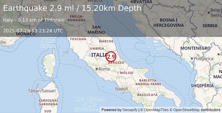 Earthquake CENTRAL ITALY (2.9 ml) (2025-07-29 13:23:24 UTC)