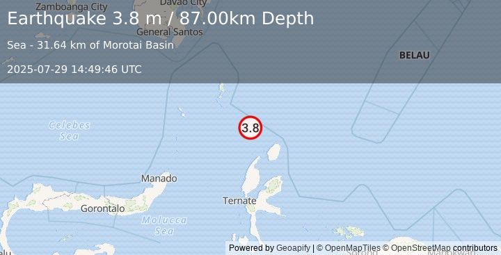 Earthquake KEPULAUAN TALAUD, INDONESIA (3.8 m) (2025-07-29 14:49:46 UTC)