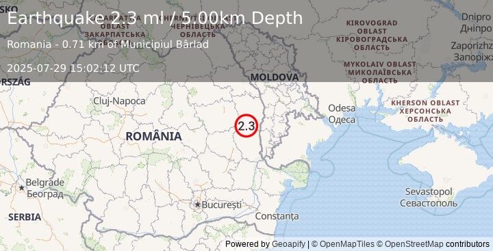 Earthquake ROMANIA (2.3 ml) (2025-07-29 15:02:12 UTC)