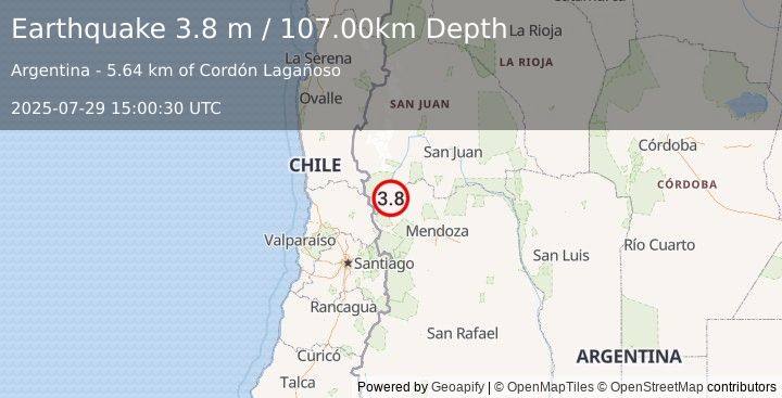 Earthquake MENDOZA, ARGENTINA (3.7 m) (2025-07-29 15:00:02 UTC)