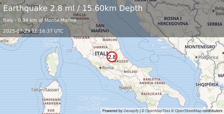 Earthquake CENTRAL ITALY (2.8 ml) (2025-07-29 16:16:37 UTC)