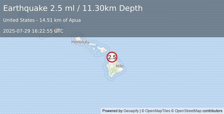 Earthquake HAWAII REGION, HAWAII (2.5 ml) (2025-07-29 16:22:55 UTC)