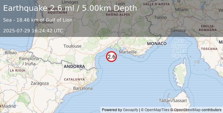 Earthquake NORTHERN ITALY (3.1 ml) (2025-07-29 16:24:03 UTC)