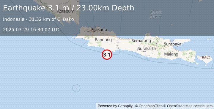 Earthquake JAVA, INDONESIA (3.1 m) (2025-07-29 16:30:07 UTC)