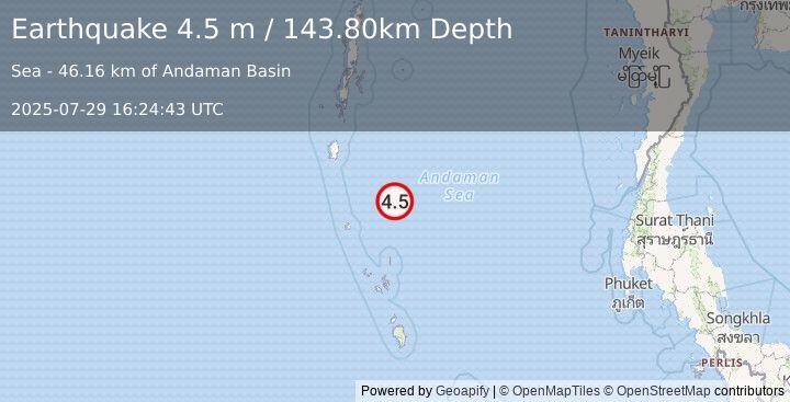 Earthquake NICOBAR ISLANDS, INDIA REGION (4.9 mb) (2025-07-29 16:24:24 UTC)