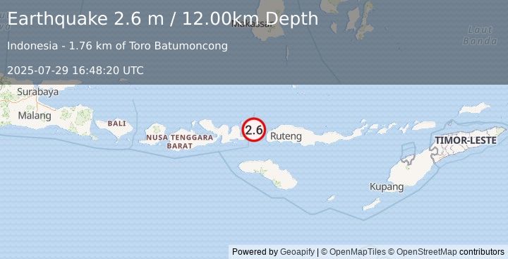 Earthquake FLORES REGION, INDONESIA (2.6 m) (2025-07-29 16:48:20 UTC)