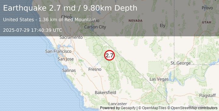 Earthquake CENTRAL CALIFORNIA (2.7 md) (2025-07-29 17:40:39 UTC)