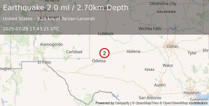 Earthquake WESTERN TEXAS (2.0 ml) (2025-07-29 17:43:21 UTC)