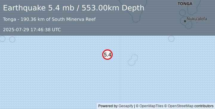 Earthquake SOUTH OF FIJI ISLANDS (5.8 mw) (2025-07-29 17:46:40 UTC)