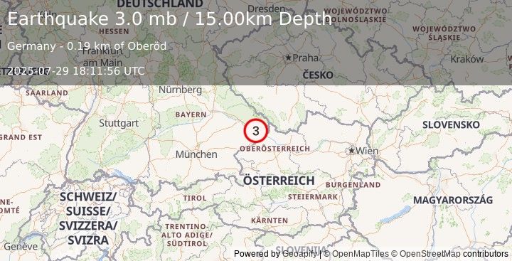 Earthquake CZECH REPUBLIC (2.9 mb) (2025-07-29 18:12:09 UTC)