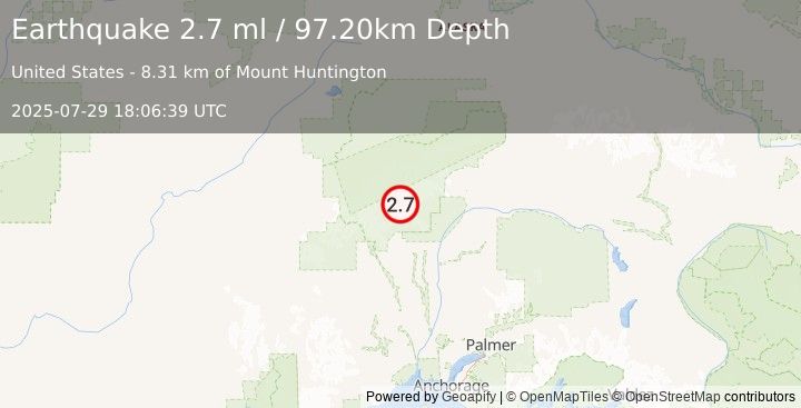 Earthquake CENTRAL ALASKA (2.7 ml) (2025-07-29 18:06:39 UTC)