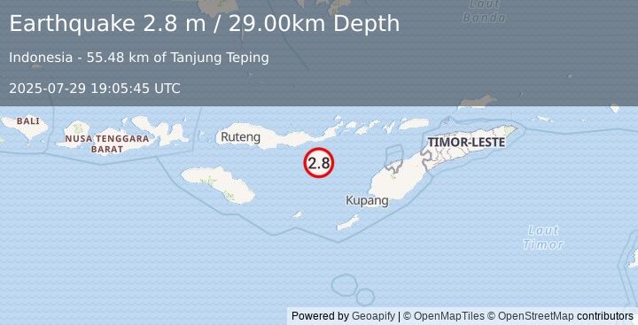 Earthquake SAVU SEA (2.8 m) (2025-07-29 19:05:45 UTC)
