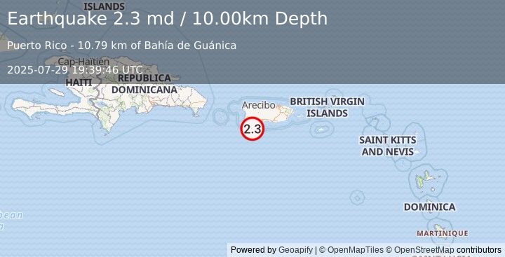 Earthquake PUERTO RICO REGION (2.3 md) (2025-07-29 19:39:46 UTC)