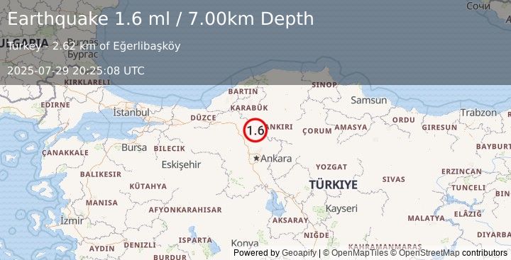 Earthquake CENTRAL TURKEY (1.6 ml) (2025-07-29 20:25:08 UTC)