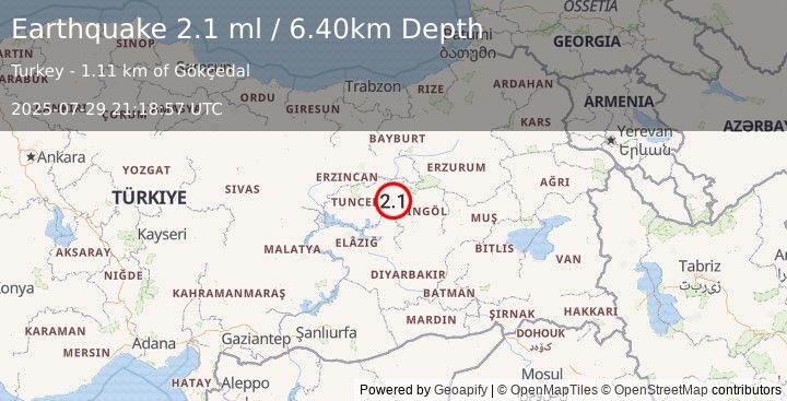 Earthquake EASTERN TURKEY (2.1 ml) (2025-07-29 21:18:57 UTC)