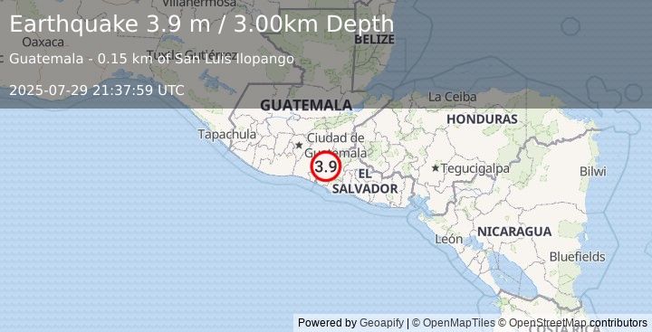 Earthquake GUATEMALA (3.9 m) (2025-07-29 21:37:59 UTC)