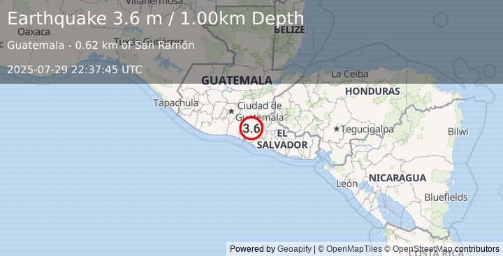 Earthquake GUATEMALA (3.6 m) (2025-07-29 22:37:45 UTC)