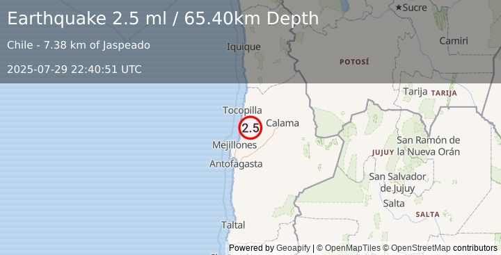Earthquake ANTOFAGASTA, CHILE (2.5 ml) (2025-07-29 22:40:51 UTC)