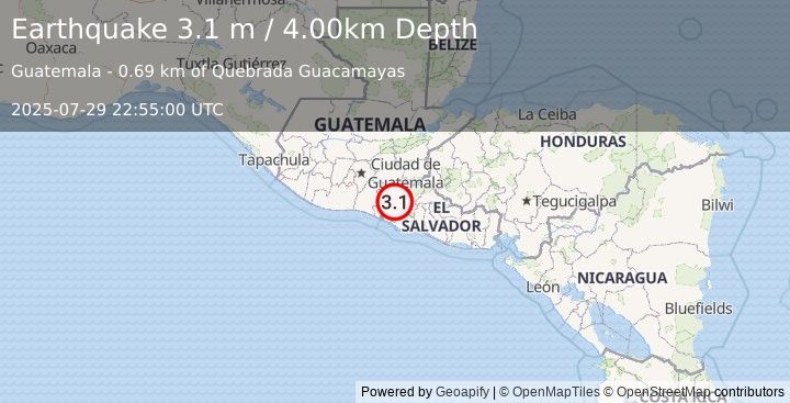 Earthquake GUATEMALA (3.1 m) (2025-07-29 22:55:00 UTC)