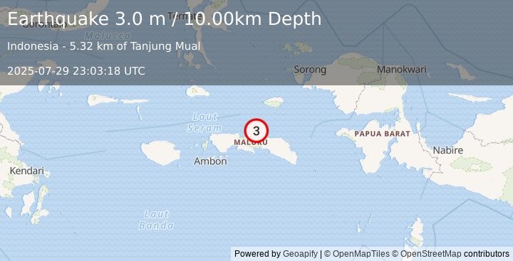 Earthquake SERAM, INDONESIA (3.0 m) (2025-07-29 23:03:18 UTC)