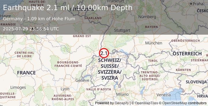 Earthquake FRANCE-GERMANY BORDER REGION (2.1 ml) (2025-07-29 23:56:54 UTC)