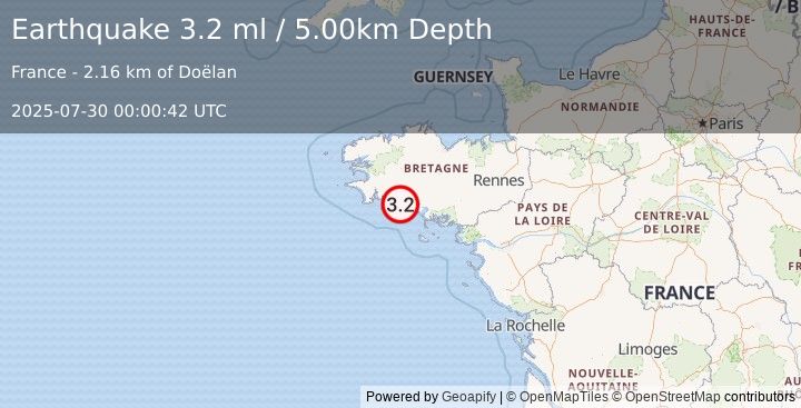 Earthquake FRANCE (3.2 ml) (2025-07-30 00:00:42 UTC)