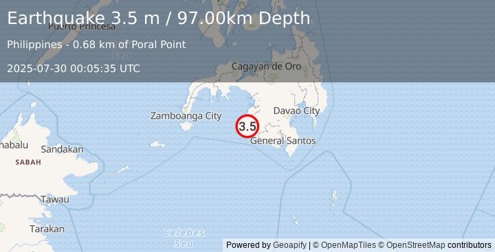 Earthquake MINDANAO, PHILIPPINES (3.5 m) (2025-07-30 00:05:35 UTC)