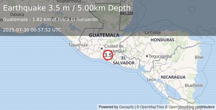 Earthquake GUATEMALA (3.4 m) (2025-07-30 00:57:54 UTC)