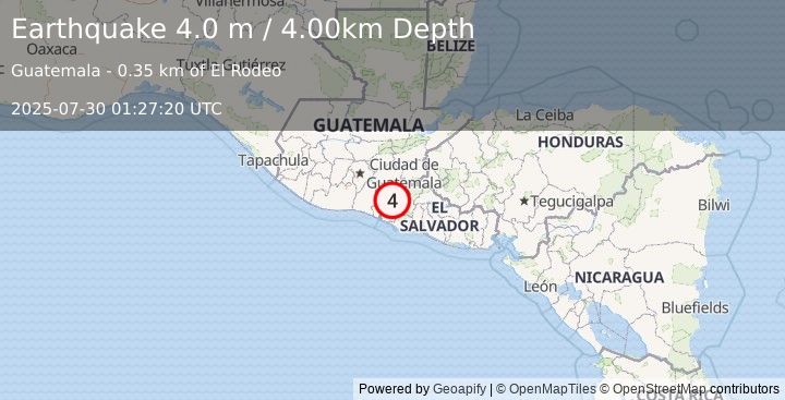 Earthquake GUATEMALA (4.0 m) (2025-07-30 01:27:20 UTC)