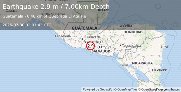 Earthquake GUATEMALA (2.9 m) (2025-07-30 02:07:43 UTC)