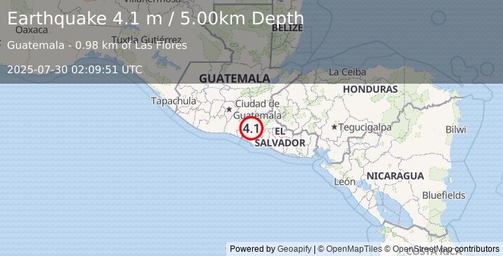 Earthquake GUATEMALA (4.1 m) (2025-07-30 02:09:51 UTC)