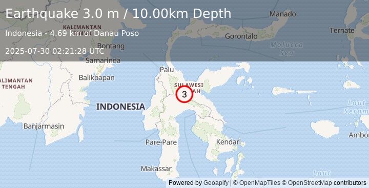Earthquake SULAWESI, INDONESIA (3.0 m) (2025-07-30 02:21:28 UTC)