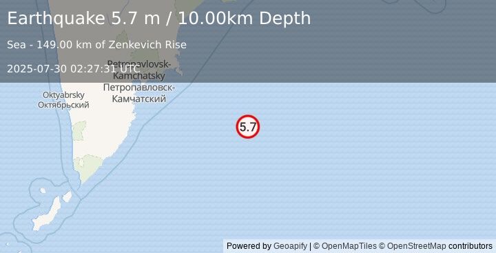 Earthquake OFF EAST COAST OF KAMCHATKA (5.7 m) (2025-07-30 02:27:31 UTC)