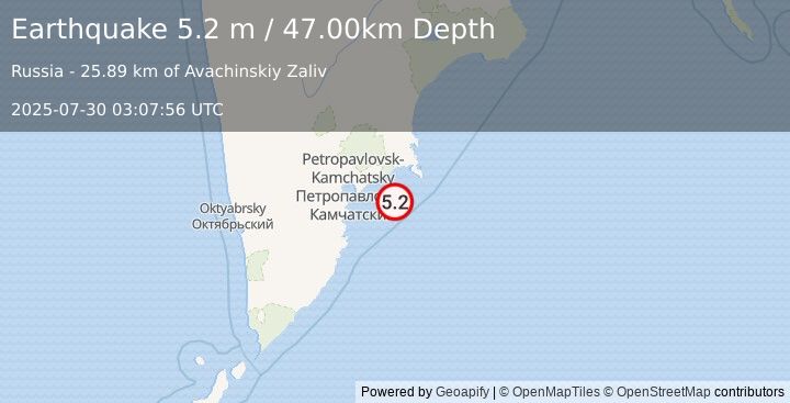 Earthquake OFF EAST COAST OF KAMCHATKA (5.2 m) (2025-07-30 03:07:56 UTC)