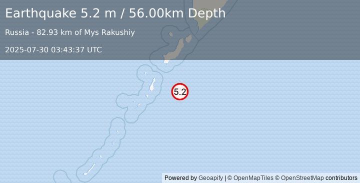Earthquake KURIL ISLANDS (5.3 m) (2025-07-30 03:43:30 UTC)