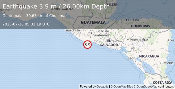 Earthquake OFFSHORE GUATEMALA (3.9 m) (2025-07-30 05:03:19 UTC)
