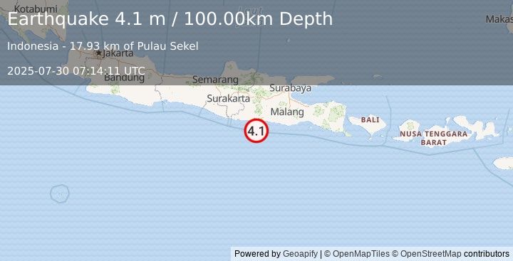 Earthquake JAVA, INDONESIA (4.1 m) (2025-07-30 07:14:11 UTC)