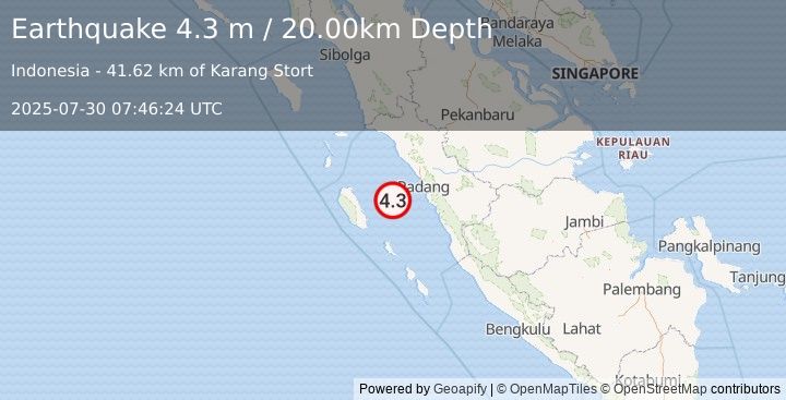 Earthquake KEP. MENTAWAI REGION, INDONESIA (4.3 m) (2025-07-30 07:46:24 UTC)
