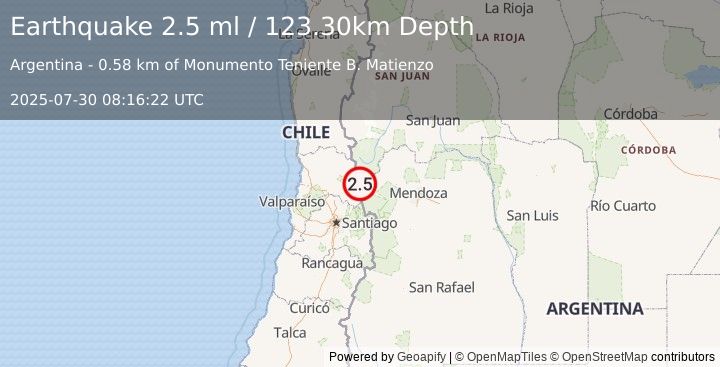 Earthquake MENDOZA, ARGENTINA (2.5 ml) (2025-07-30 08:16:22 UTC)